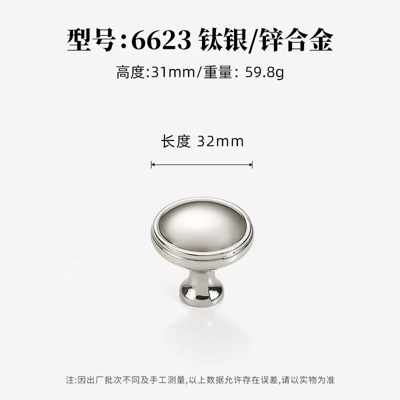 French titanium-silver cabinet door handle Solid zinc-alloy Cupboard & wardrobe pulls single-hole drawer knob  Furniture handle