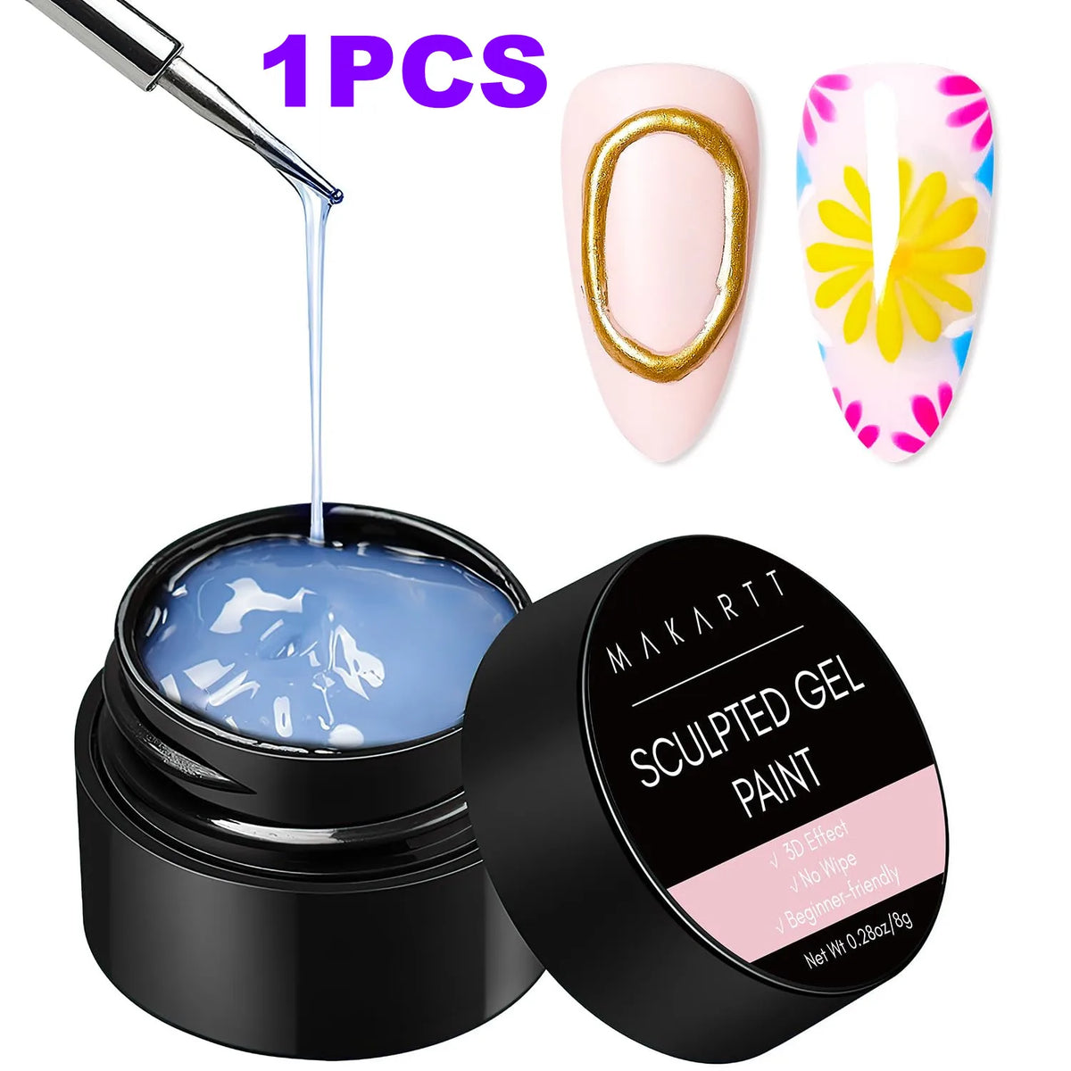 Makartt 3D Nail Gel Clear 3D Painting Gels for Nails Art, Mixable with Chrome Powder and Polish, No Wipe UV Gel for Sculpting