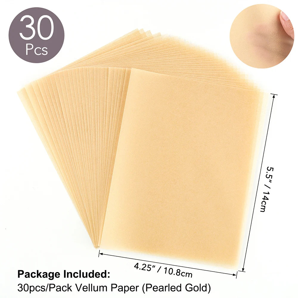 30pcs Colored Gold/Silver Frosted Smooth Vellum Paper Sheets Heat Resistant Translucent Tracing Paper For Embossing Card Making