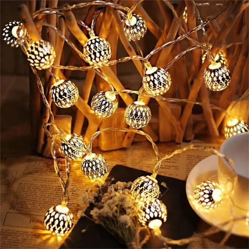 1pc LED Moroccan Fairy Lights Battery Operated Gold Globe String Lights For Home Outdoor Wedding Party Festival Decoration