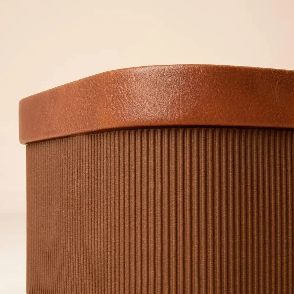 Sturdy Leather-Like Lidded Cardboard Storage Baskets, Stackable Decorative Trays, Chocolate Brown, 3-Piece Set