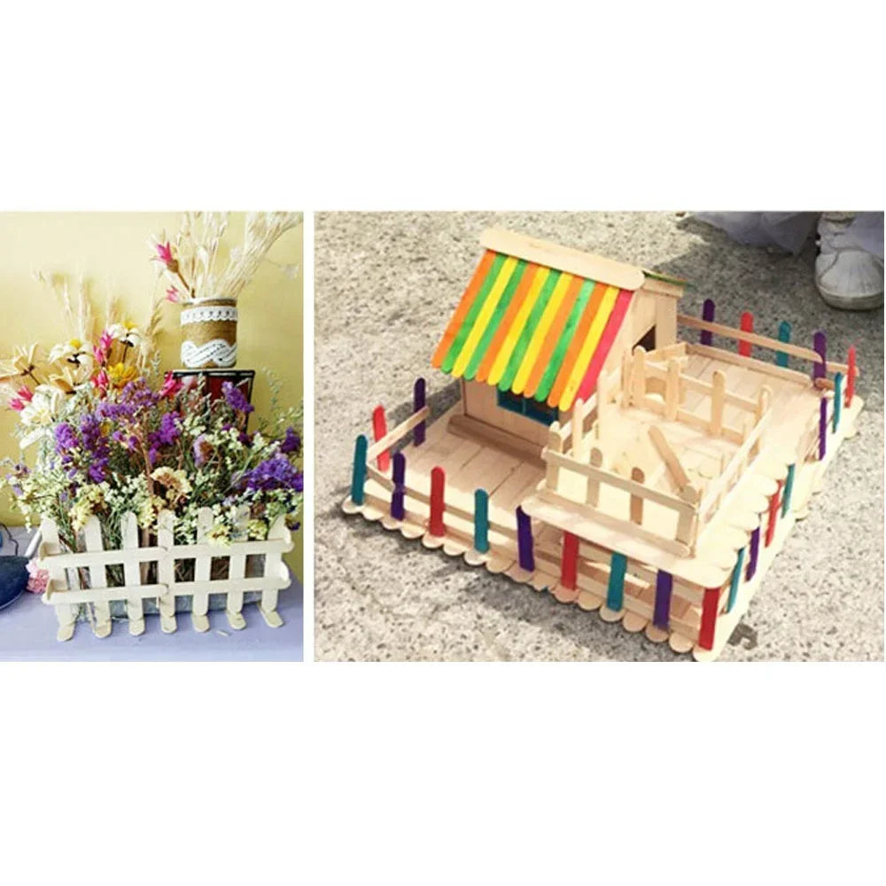 Natural Wooden Popsicle Sticks 50 Pcs Set for DIY Craft Ice Cream Lolly Projects