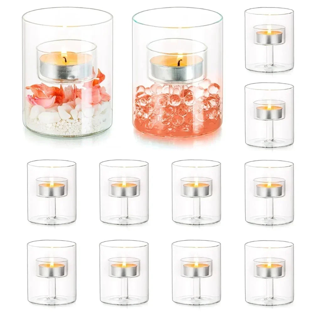 Glasseam Glass Tealight Candle Holder Modern Cylinder Candle Holders for Table Centerpiece Wedding Christmas Party Decorations