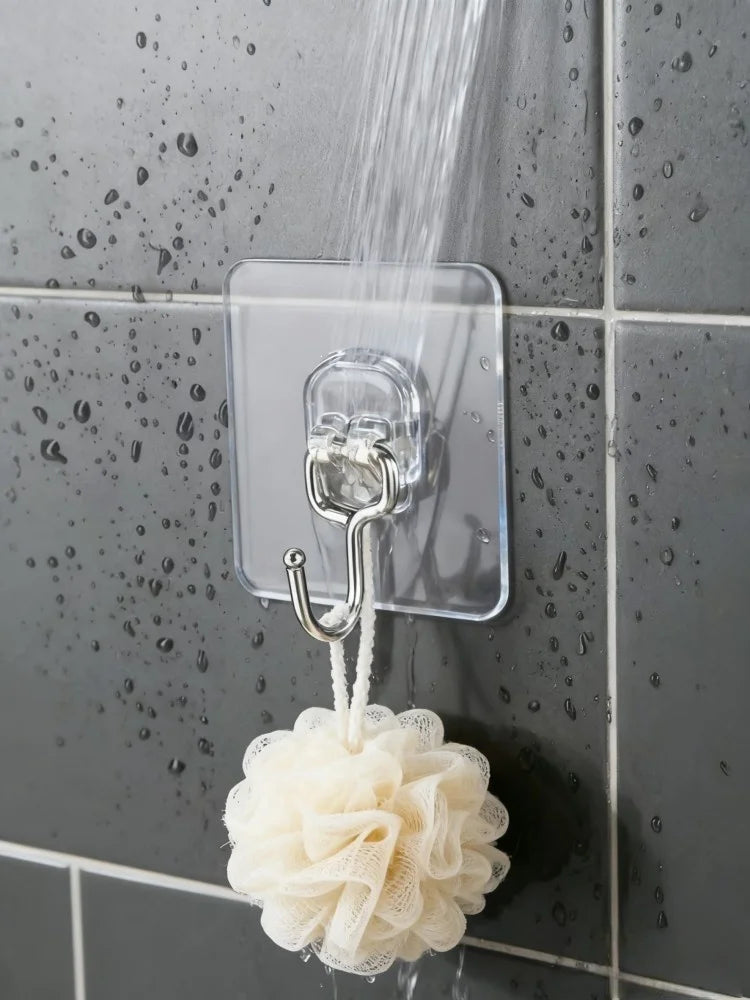 10Pcs Clear Adhesive Hooks - Heavy Duty Removable No Drill, Waterproof Invisible Wall Hooks for Kitchen Bathroom Home Storage