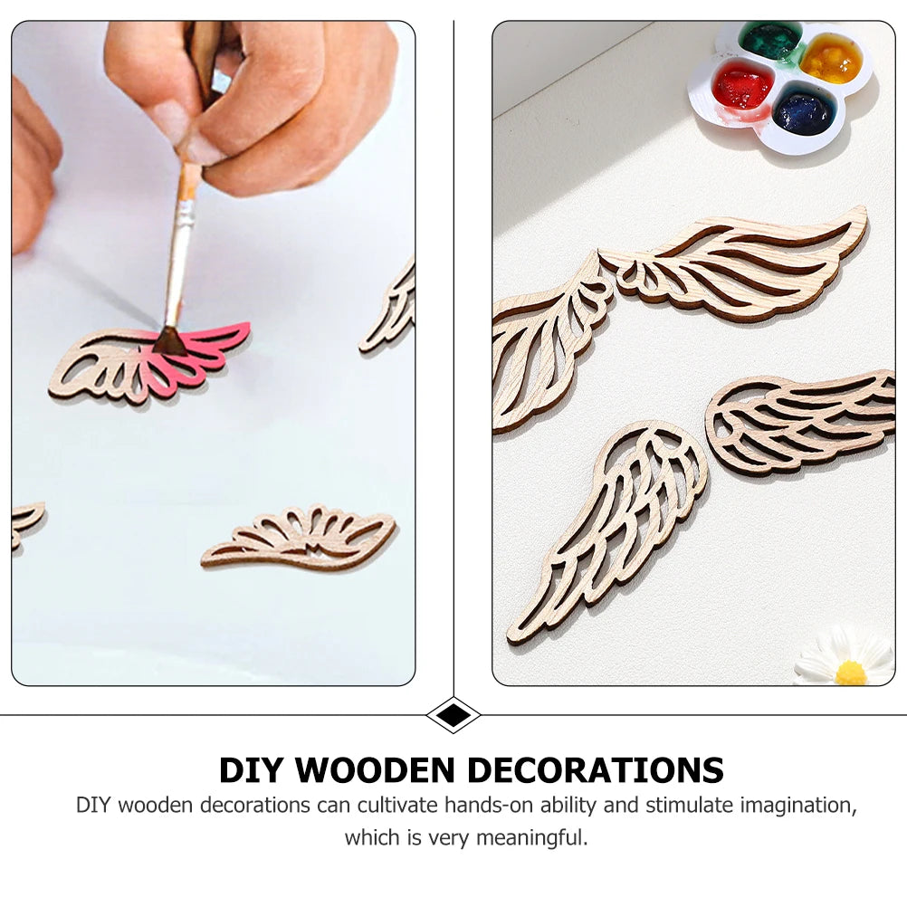 40pcs Wood Wing Cutouts Angel Shape Unfinished Wooden Slices For Diy Craft Ornament Christmas Party Supplies Hanging Decor