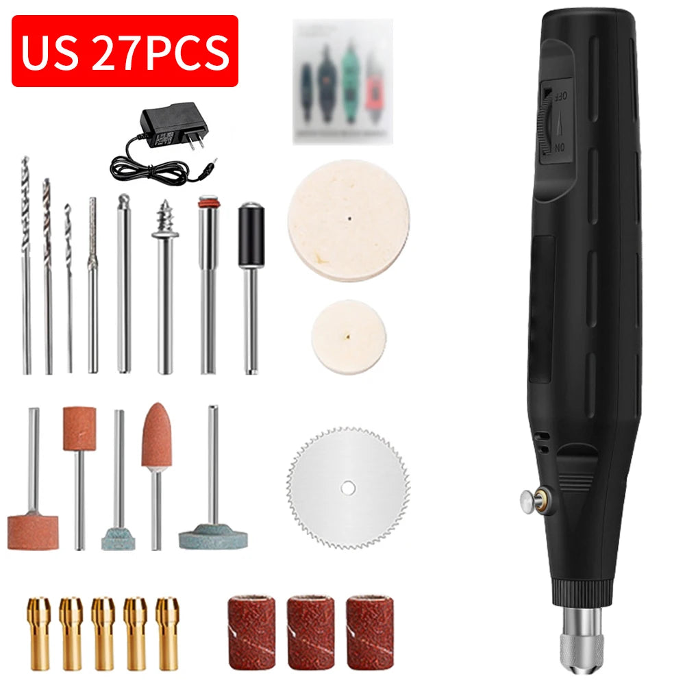 Mini Electric Drill Power Tools Drill 18000r/min Grinder Grinding Set Hand-held Drilling Machine Stepless Speed Regulation Drill