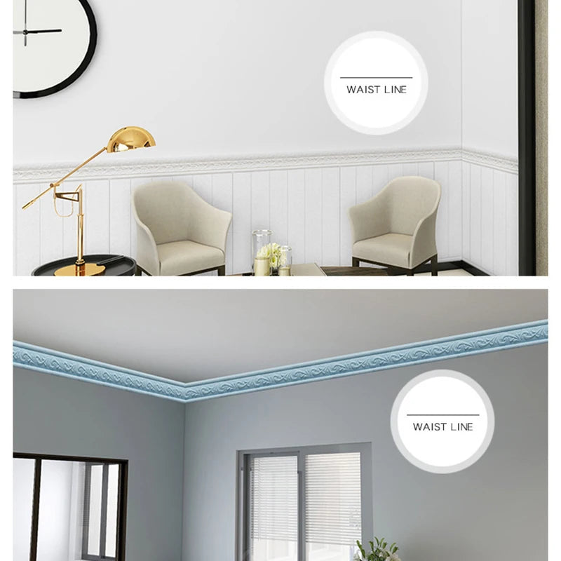 3D Self-adhesive Waist Line Wall Stickers 230cm DIY Background Wall Border Skirting Line Stickers Waterproof Strip Stickers