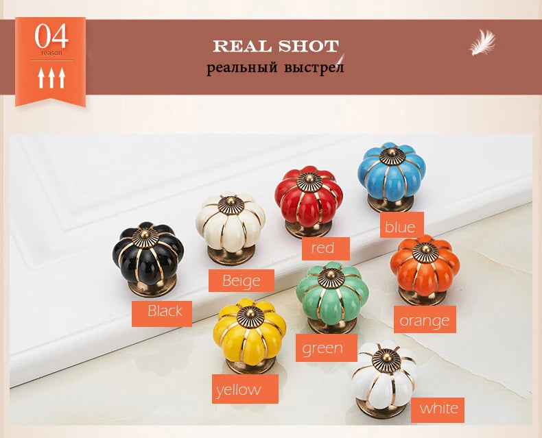 Pumpkin Gold Ceramic Handles Drawer Knobs Single Hole Cupboard Handles Cabinet Pulls Kitchen Accessories Handles Furniture