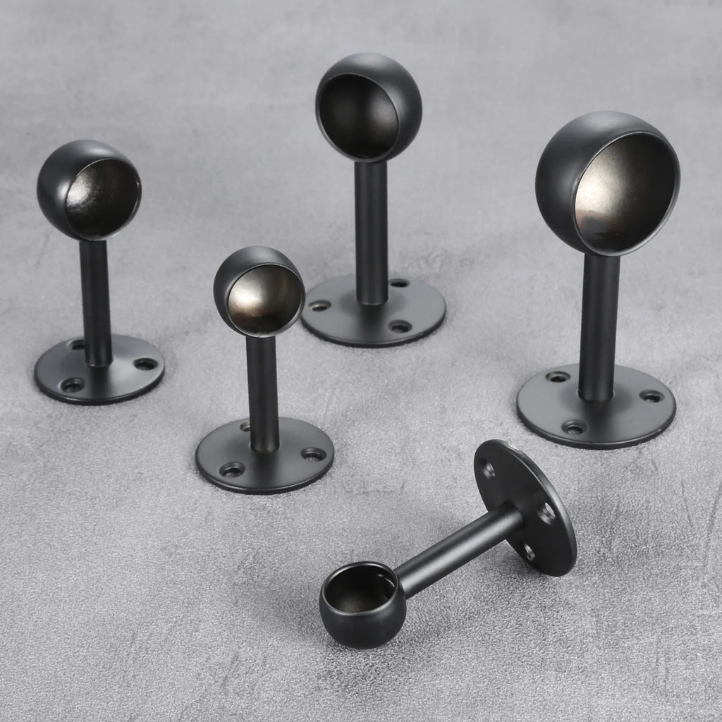 2Pcs Black Steel Closet Pole Socket Brackets Wardrobe Rod Brackets Curtain Rod End Supports Flange Rod Holder 16/19/22/25/32mm