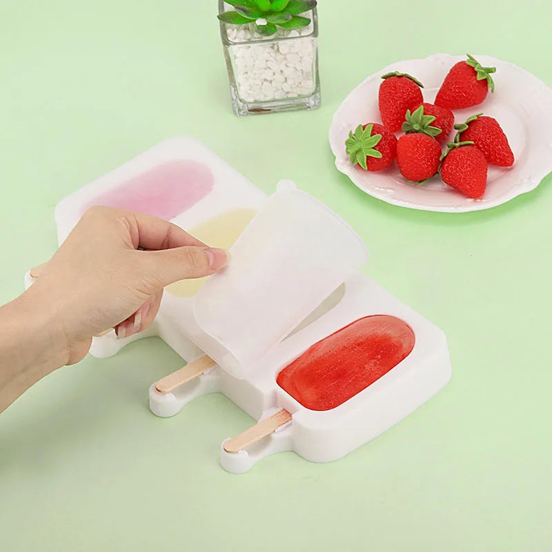 Popsicles Molds with 50pcs Wooden Popsicles Sticks Easy-Release Silicone Ice Pop Molds Making Ice Cream BPA Free Moulds NONE 제빙기