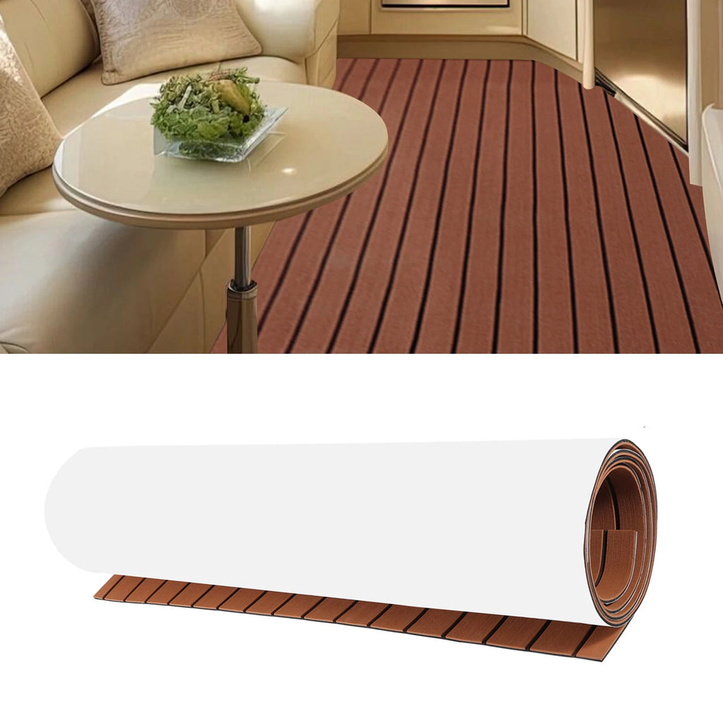 EVA Foam Teak Boat Decking Sheet Carpet Self-Adhesive Marine Yacht RV Boat Flooring Mats Decking Pad 94.5" x 35.4" Brown