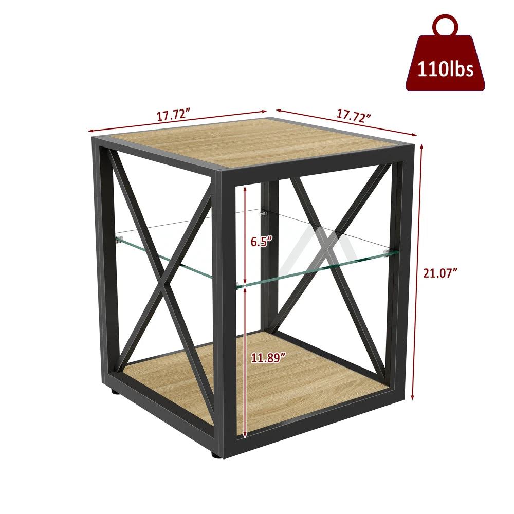 Modern coffee table for Bedroom & Living Room, Tempered Glass&Rustic Wood Grain MDF, Industrial Style coffee table