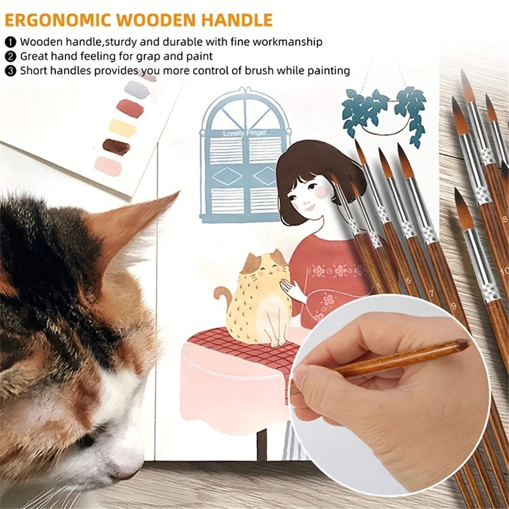 Paint Brushes 12pcs Set，Professional Brush Round Pointed Tip Artist Brush for Acrylic Watercolor Oil Painting Body Painting