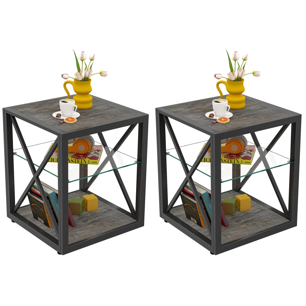 Modern coffee table for Bedroom & Living Room, Tempered Glass&Rustic Wood Grain MDF, Industrial Style coffee table
