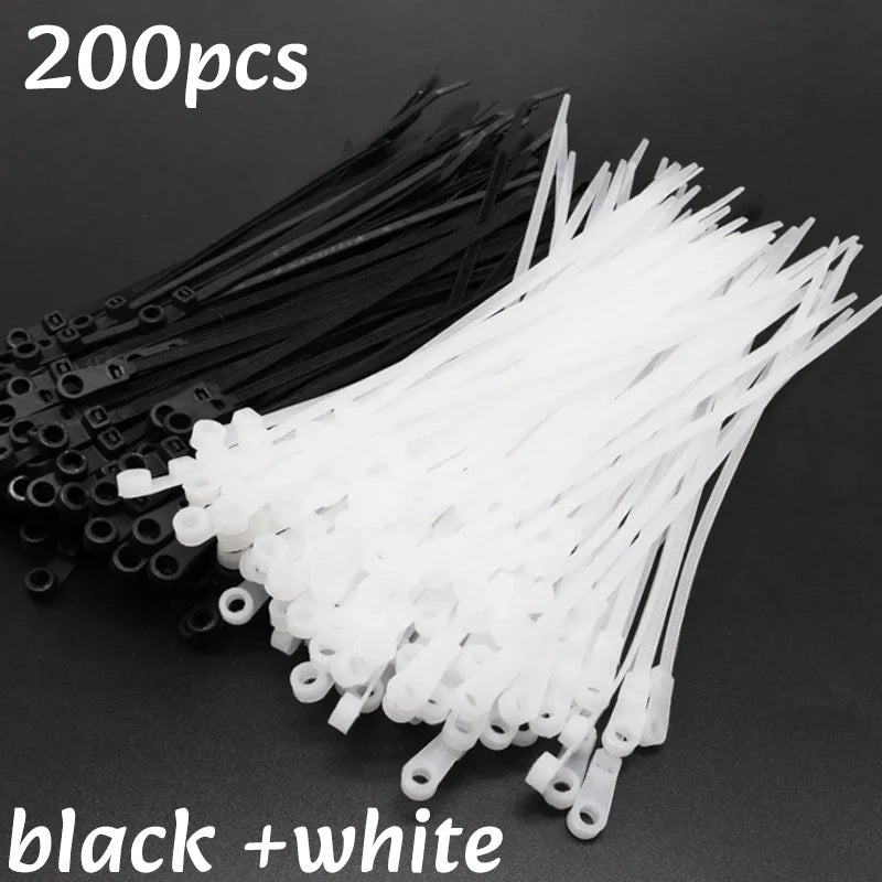 100-500pc Nylon Cable Ties with Screw Mounting Hole Fixed Cables Zip Tie Wire Fastening Straps Reusable Self-locking Cable Ties