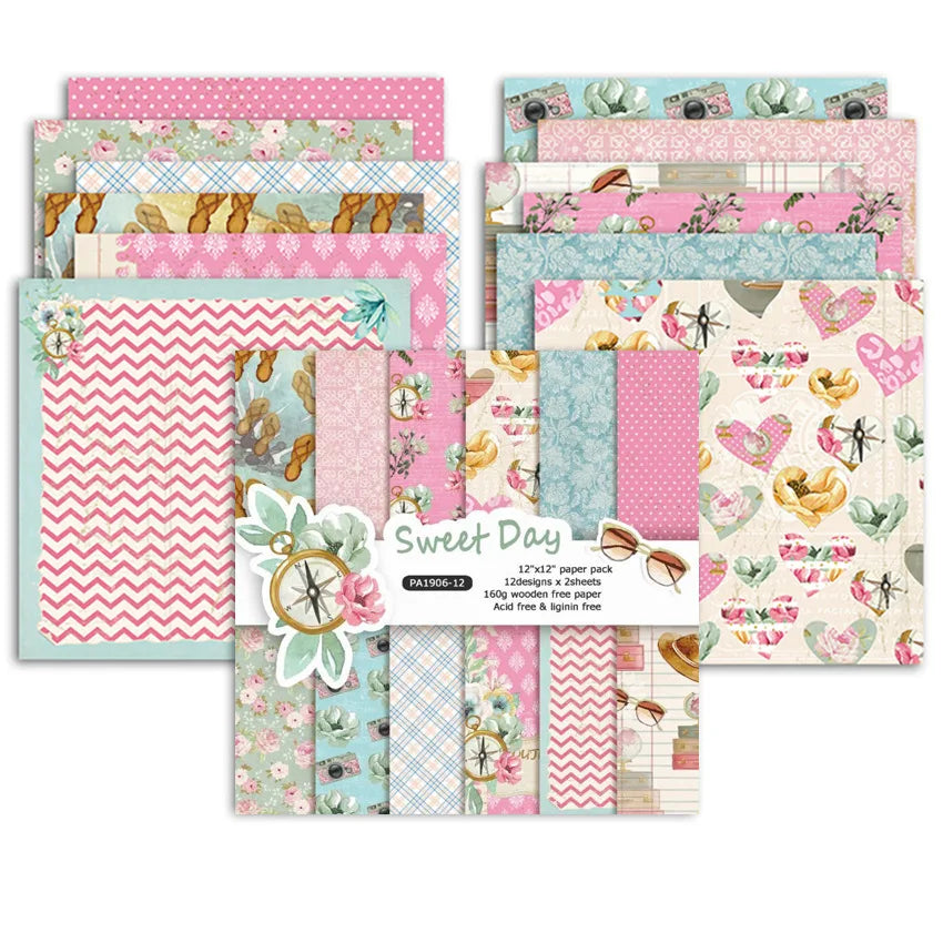 24 Sheets 30x30cm Craft Scrapbooking Paper Pad Watercolored Single-Side Printing Junk Journal Cardstock Supplies for Card