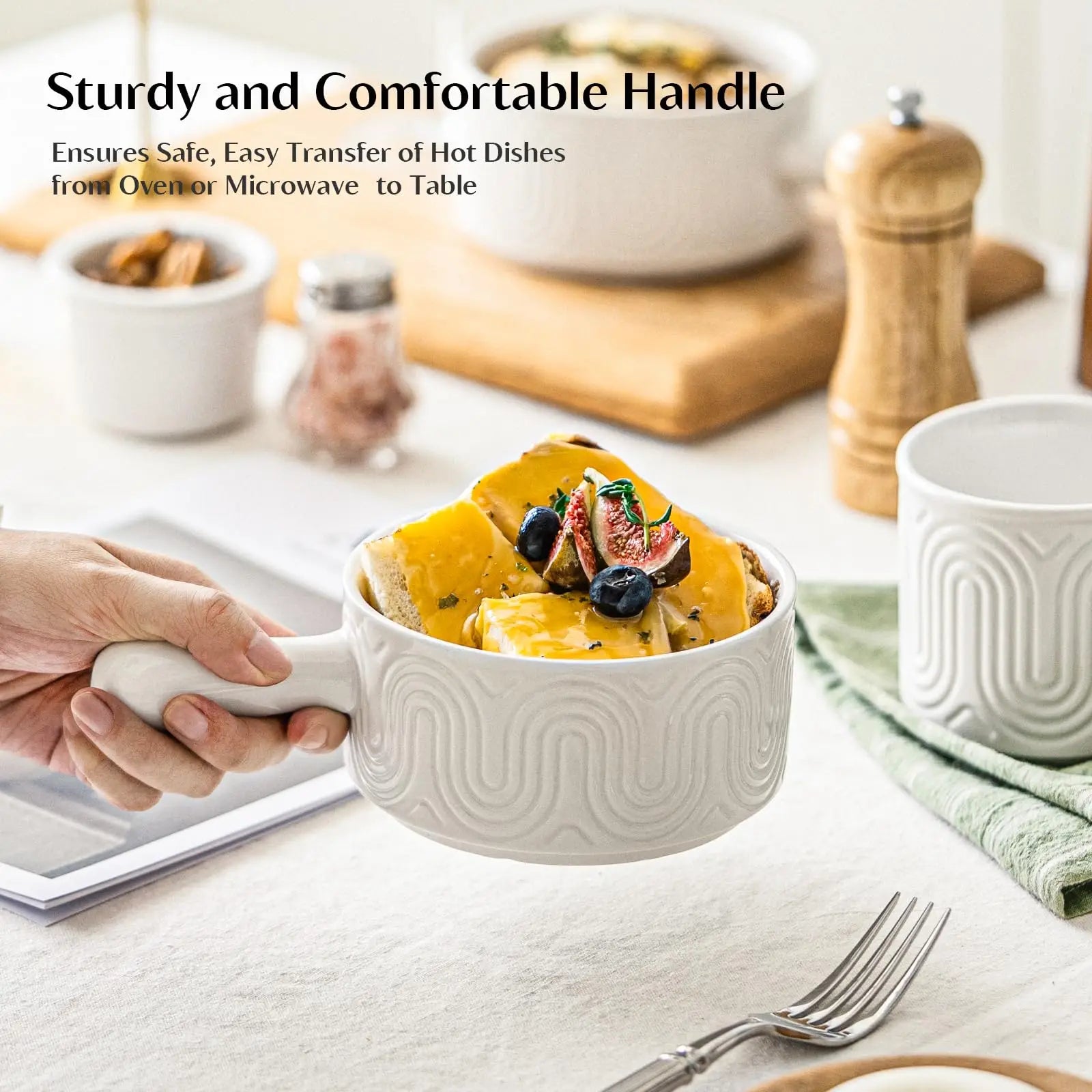 18oz French Onion Soup Bowls with Handles Set of 4 Ceramic Soup Crocks Ceramic Soup Bowl for Beef Stew Cereal Pot Pies Microwave