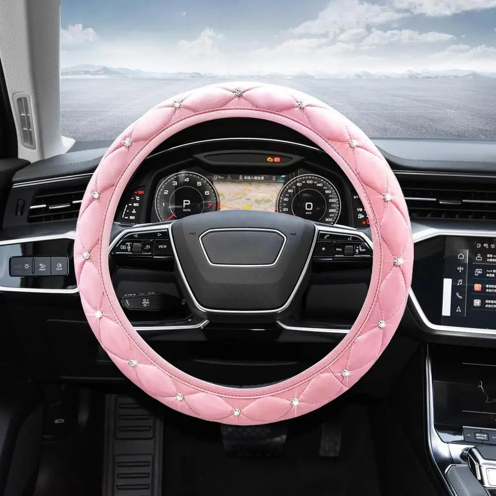 Bling Car Steering Wheel Cover Steering Wheel Sleeve With Sparkly Glitter Rhinestones Anti-SlipCar Wheel Protector Auto Steering