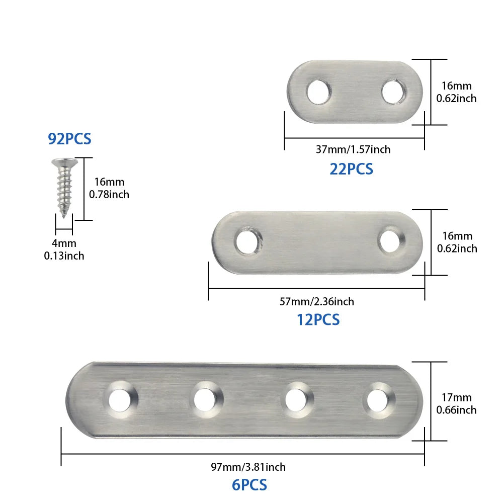 5 Pcs Stainless Steel Flat Metal Fixing Corner Brace Bracket, (Silver)16size for Furniture, Wood, Shelves, Cabinet