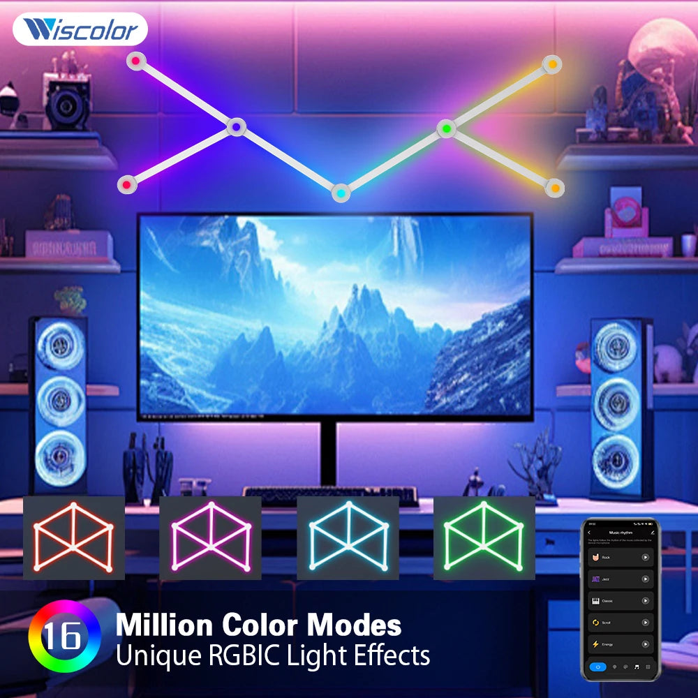 Wiscolor LED RGB Smart Wall Light DIY Atmosphere Night Light Game Room TV Backlight Decorative Wall Light Bar Music Rhythm APP