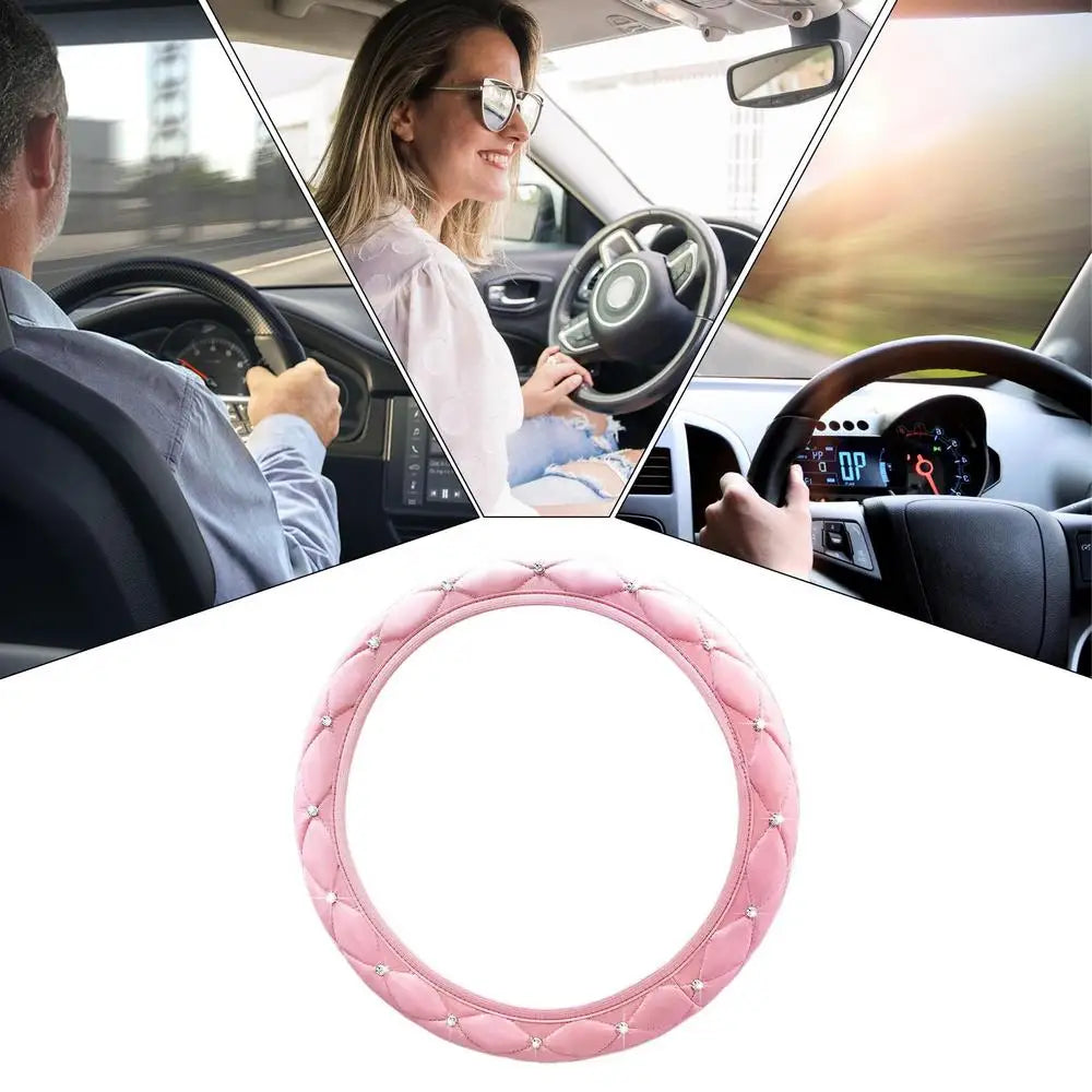 Bling Car Steering Wheel Cover Steering Wheel Sleeve With Sparkly Glitter Rhinestones Anti-SlipCar Wheel Protector Auto Steering