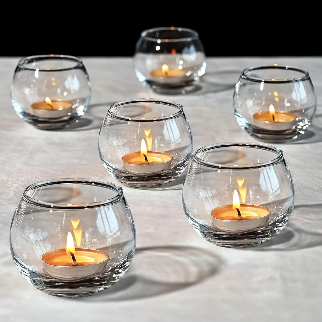 Set of 6 Transparent Glass Candle Holders for Engagement, Wedding, Party & Gifts