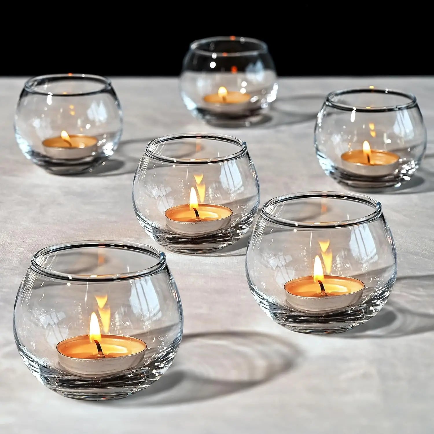 Set of 6 Transparent Glass Candle Holders for Engagement, Wedding, Party & Gifts