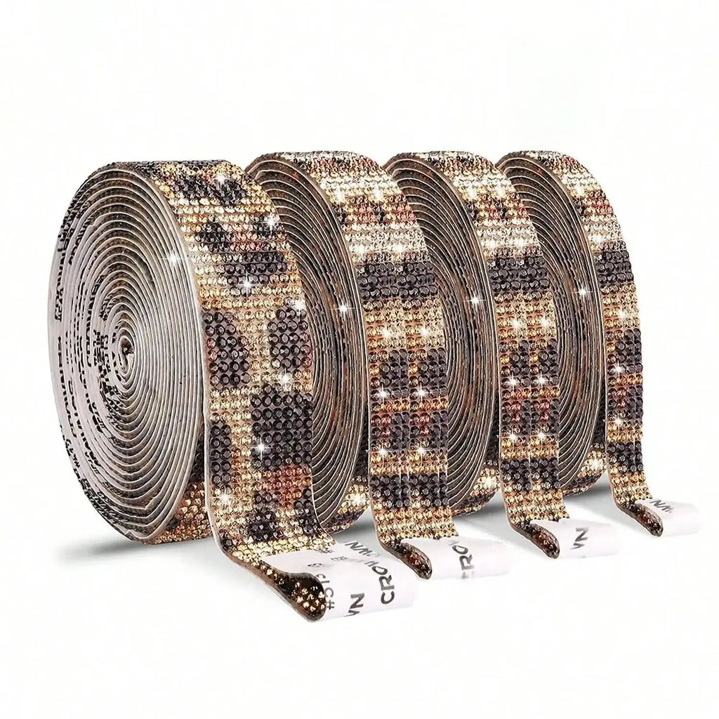 1 Pcs Self Adhesive Rhinestone Diamond Bling Crystal Ribbon Sticker Wrap for Craft Jewel Tape Roll （Leopard Print））