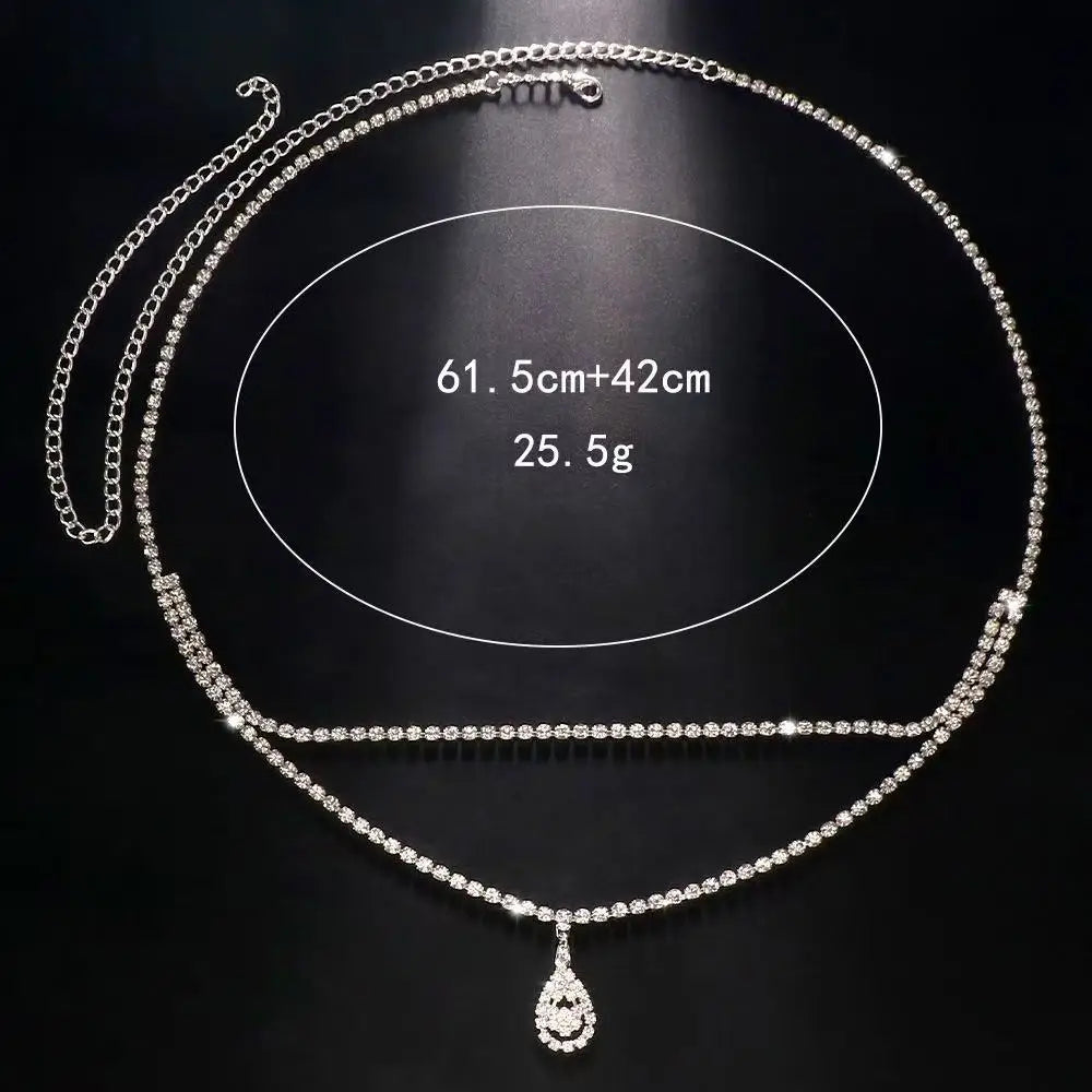 Rhinestone Double Chain Water Drop Waist Chains Body Jewelry for Women Crystal Body Belly Chain Body Decoration Accessory