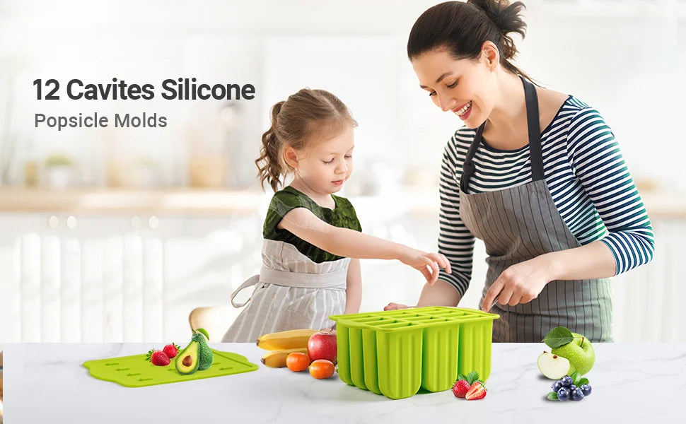 12 Pieces Silicone Popsicle Maker Molds Food Grade Ice Molds With Ice Cream With 50 Popsicle Sticks Popsicles Molds Household