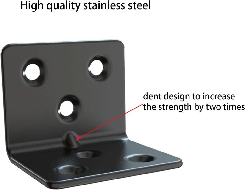 Heavy Duty L-Shape Shelf Bracket, Black Stainless Steel Corner Brace for Wood Shelves, 1.5x1.2x1.2 Inch, 16 Pieces