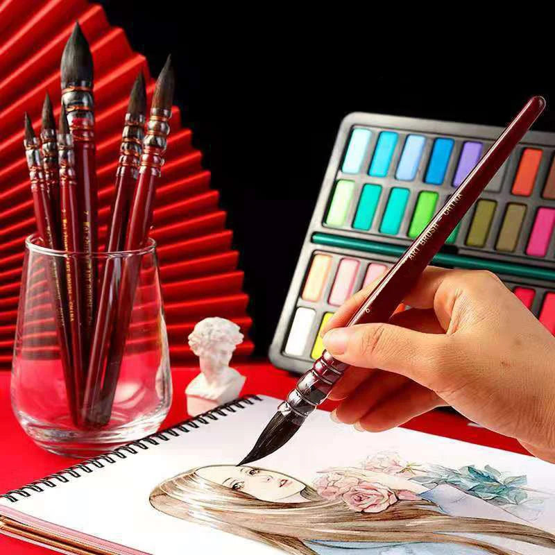 50/90 Color Solid Watercolor Paint Set Glitter Portable Metal Box Watercolor Pigment squirrel hair brush nail art