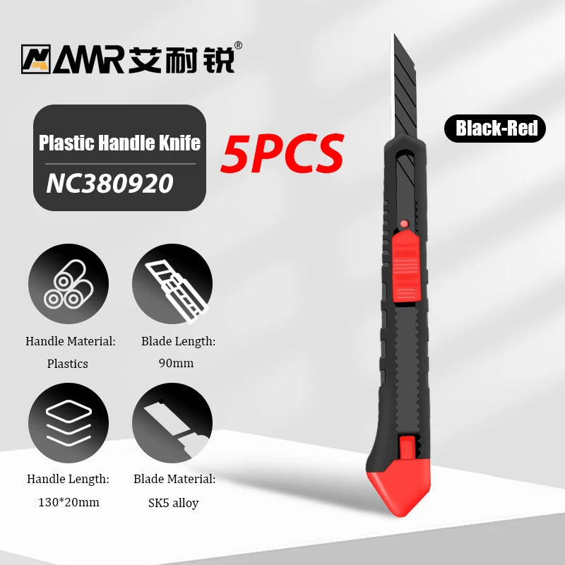 AMR Red-Black Plastic Utility Knife Multi-Pack (1/2/5/10) Craft Knife Precision Blades for DIY & Art