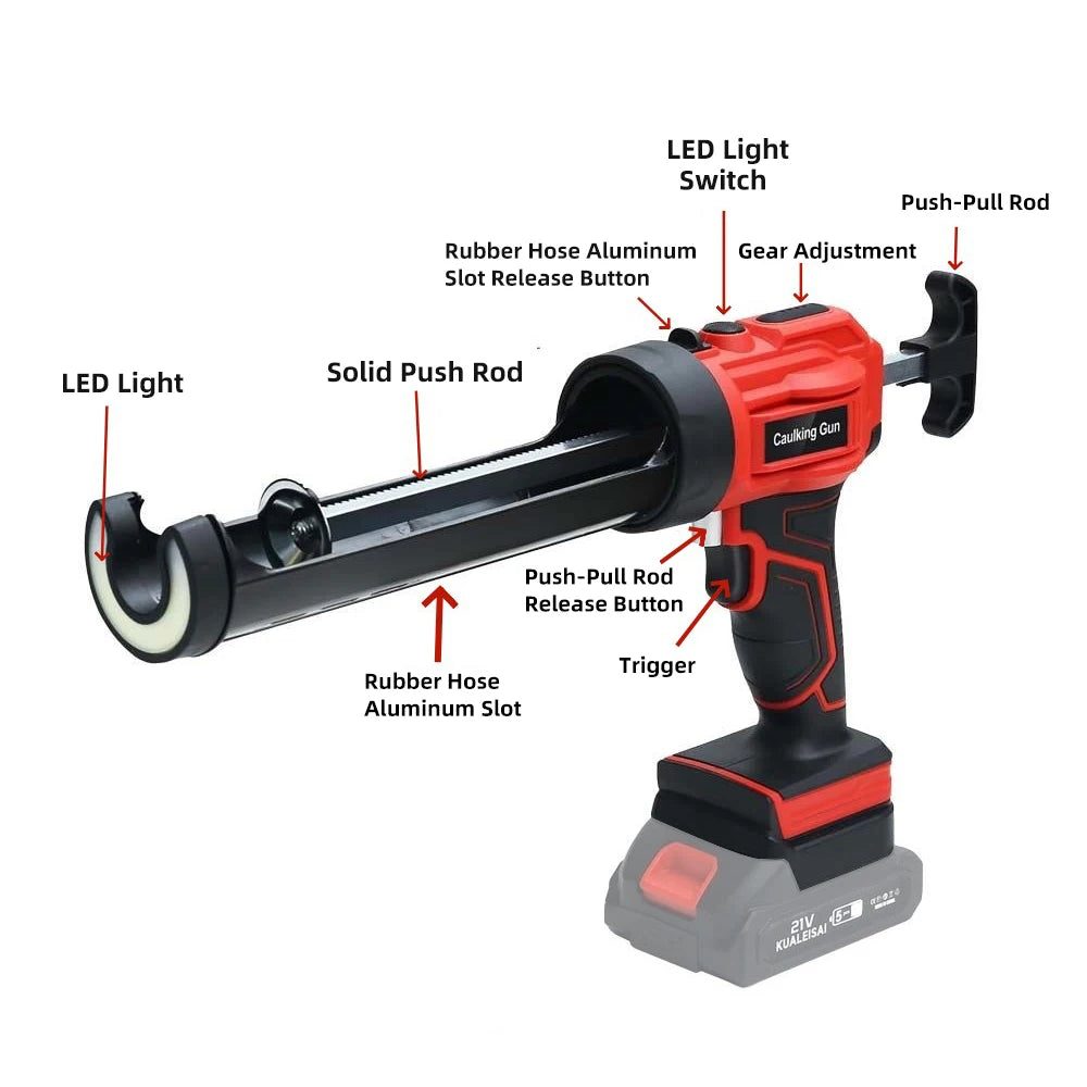 Electric Caulking Gun w LED Light Auto Filling Sealing Repair Tools Adjustable Speed Wireless Glass Glue Gun for Makita Battery