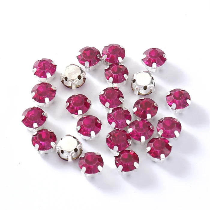 4mm-8mm Glitter Glass Sewing Rhinestones with Sliver Base Round Crystal Strass stones for diamond  Jewellery clothes diy