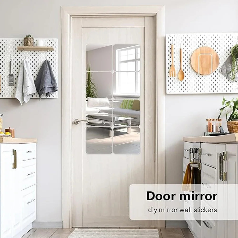 3D Mirror Wall Sticker DIY Square Acrylic Decal 2mm Full Body Wall Mirror Stickers for Bedroom Living Room Home Decor 2/4pcs