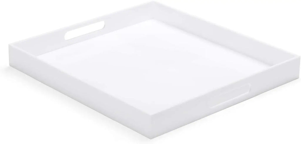 Modern Acrylic Ottoman Tray with Handles, 22x22 Inch Oversized Serving Organizer for Living Room, Bedroom, Kitchen