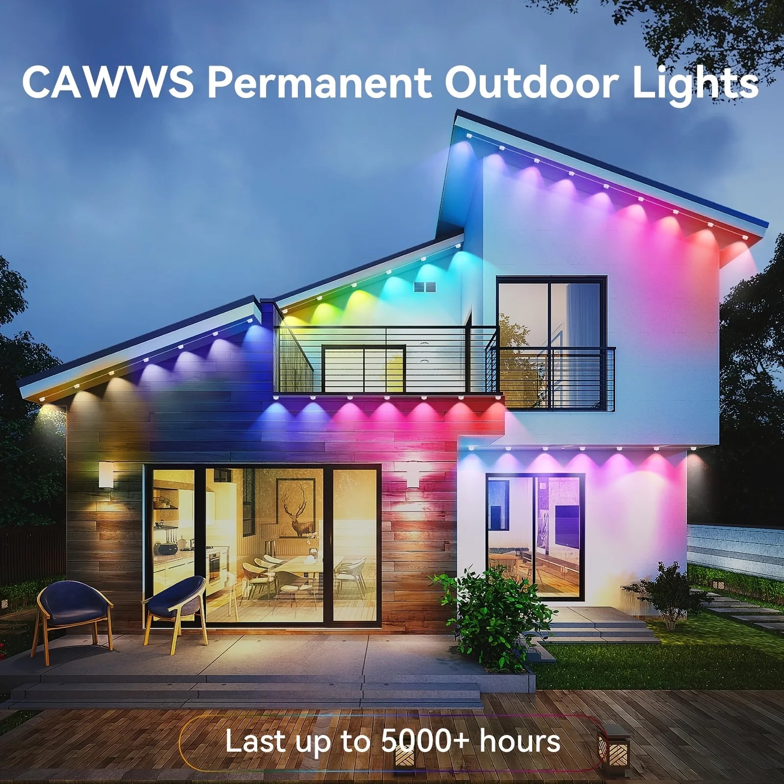 100ft Roof Light - 72 RGB+IC LEDs, IP67 Waterproof, Smart Color Control, Christmas Outdoor Decor
