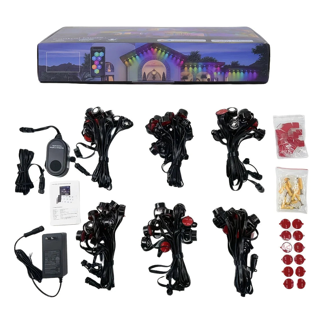 100ft Roof Light - 72 RGB+IC LEDs, IP67 Waterproof, Smart Color Control, Christmas Outdoor Decor
