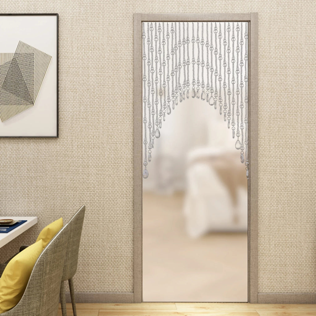 25-String Clear Crystal Beaded Door Curtain Stainless Steel&Glass Material Polishing Process 1.97-3.28Ft Adjustable Width