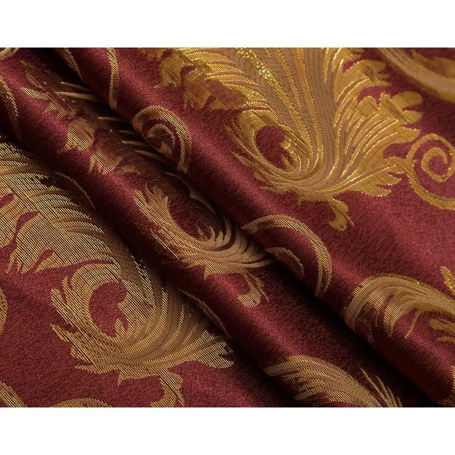 Jacquard Luxury Window 2 Panel Set Burgundy Gold Curtain with Attached Valance and Backing Bedroom Living Room Dining 2 Curtains