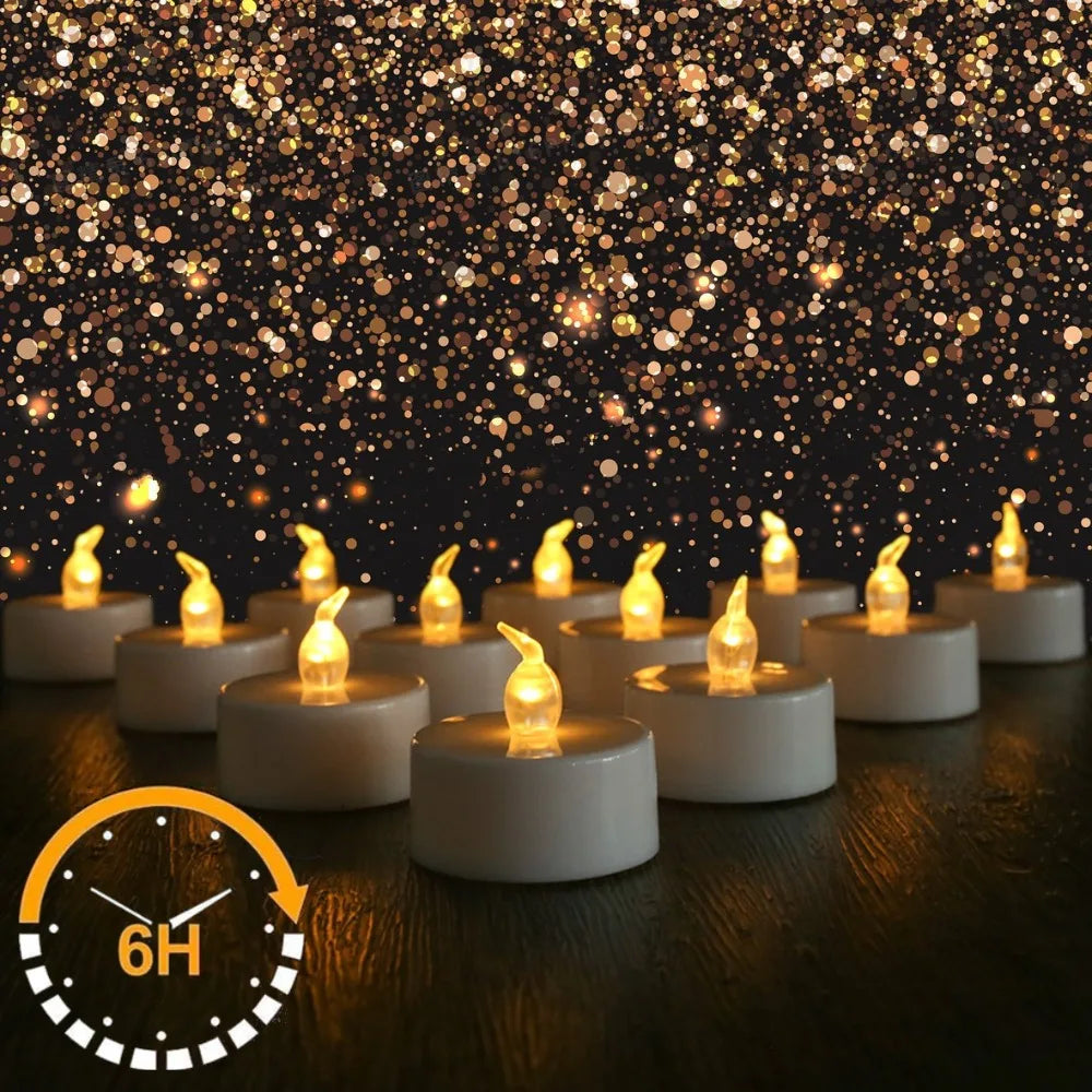 Flameless Flickering LED Tea Lights with Timer 6 Hours On & 18 Hours Off in 24Hours Cycle Automatically LED Votive Candles Light