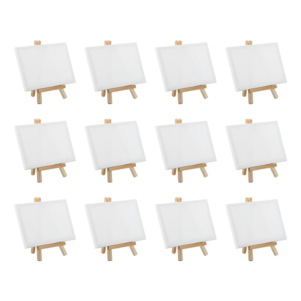 12/24Pcs Mini Canvas Board and Mini Wood Easel Set Art Artist Stationery Kids Gift Supplies for Home School DIY Drawing Painting