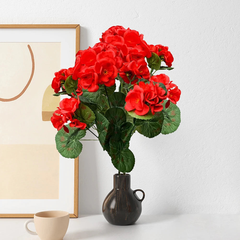 2/4Pcs 12.6inch Artificial Plant Silk Begonia Flower Geraniums UV Resistant Nonwoven Faux Flowers for Garden bonsai Floral Decor