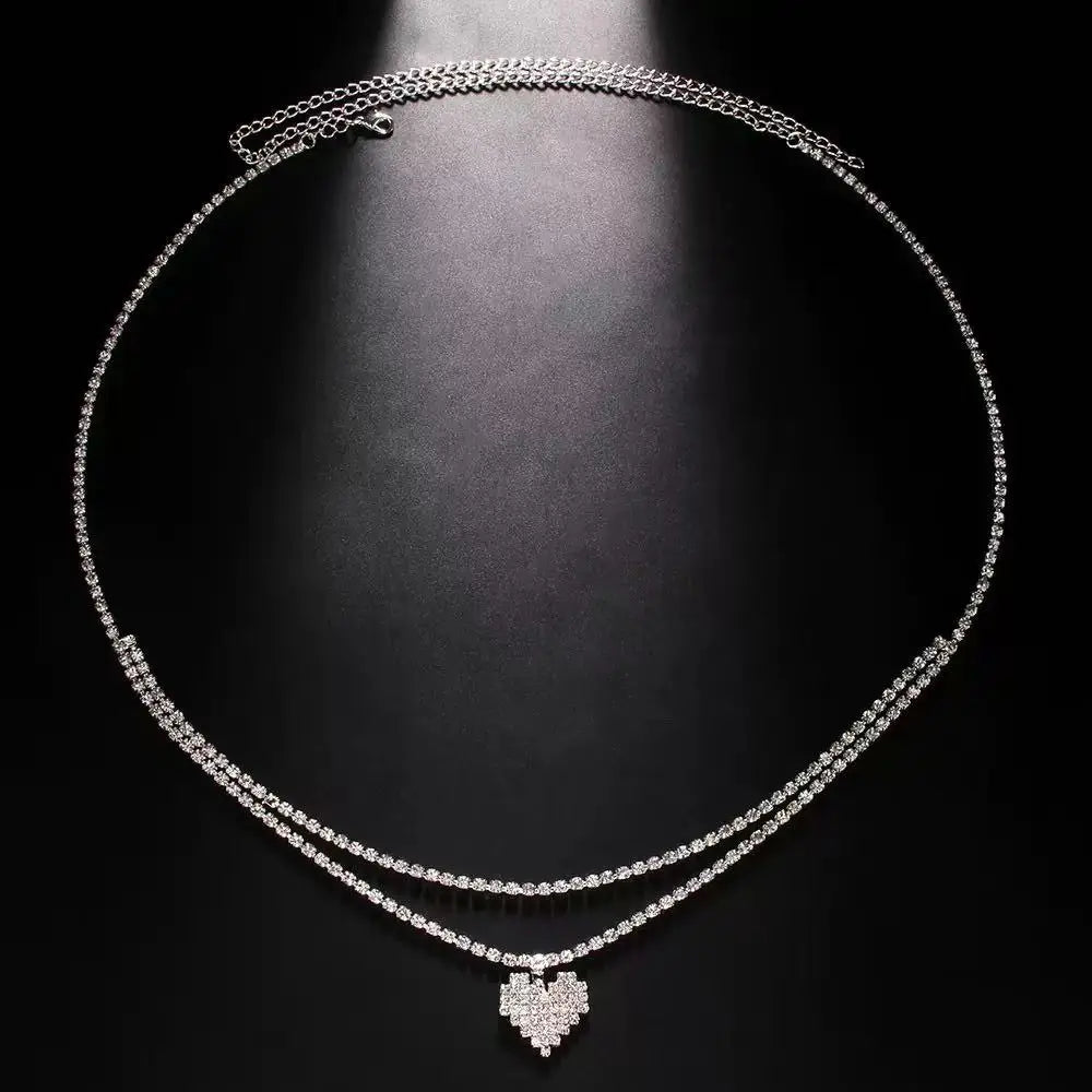 Rhinestone Double Chain Water Drop Waist Chains Body Jewelry for Women Crystal Body Belly Chain Body Decoration Accessory