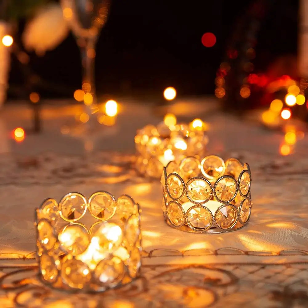48Pcs Silver Candle Holder Tea Light Candles Holder Crystal Candle for Wedding Party Home Table Decor(candle excluded)