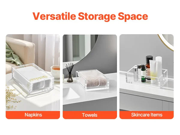 Acrylic Napkin Holder, 9.1 x 5.5 x 2.6 inch, Clear Bathroom Guest Towel Storage Tray with U-Shaped Opening, Disposable Paper