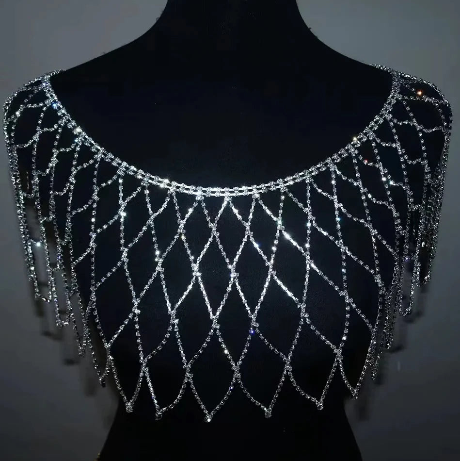 Fashion Sexy Mesh Crystal Bra Chain Jewelry Exquisite Luxury Banquet Party Rhinestone Chest Chain Body Jewelry Accessories