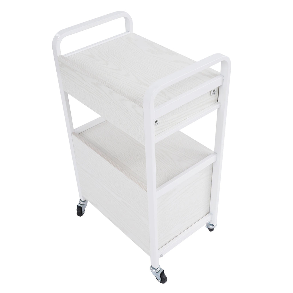 Salon High-density Wood Panels Storage Cart,White Rectangle Free Standing Movable Beauty Organizer 51*33*83cm for Beauty Salons