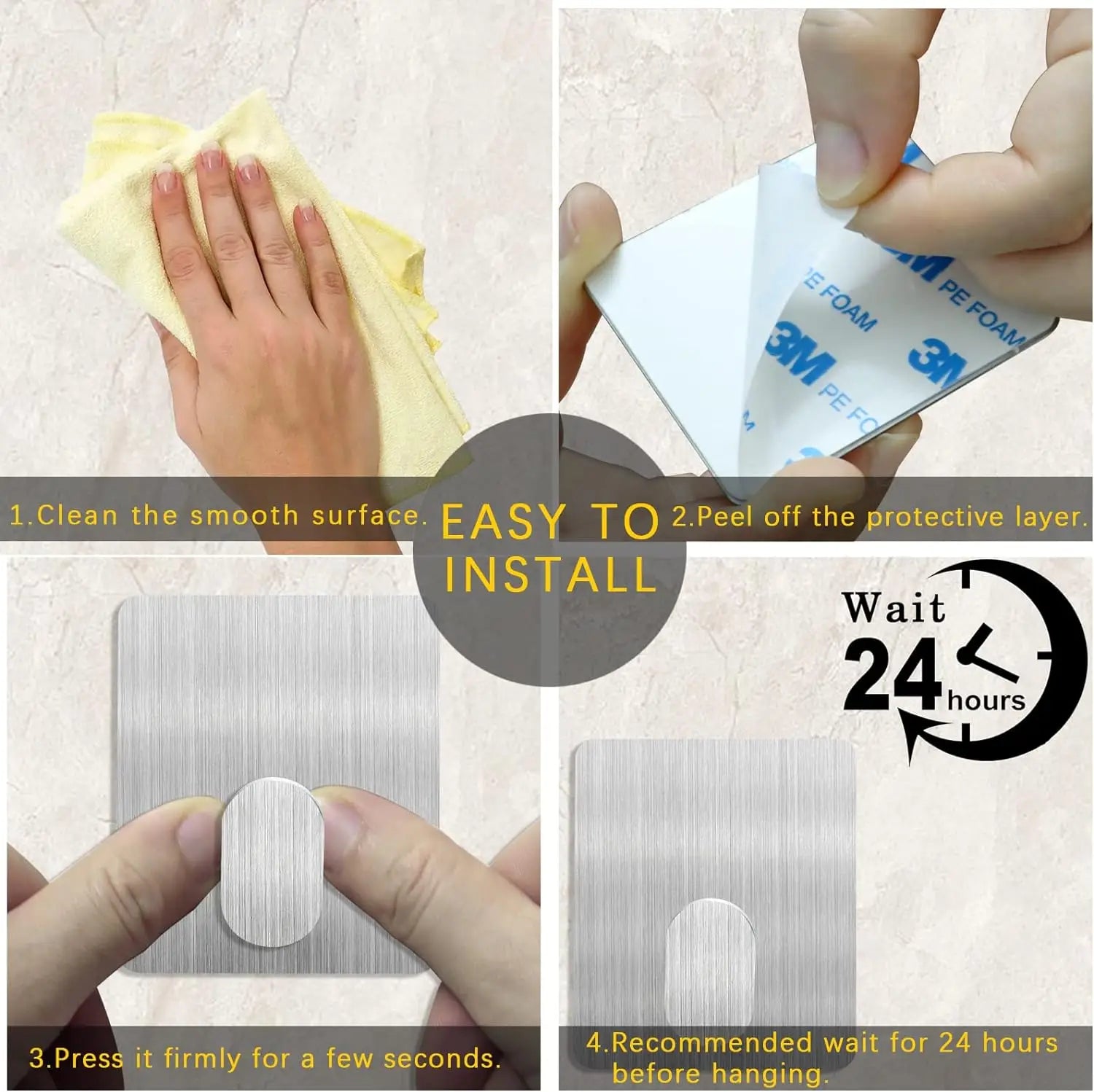 Heavy Duty Adhesive Towel Hook Stainless Steel Adhesive Hook Hanging Bathroom Kitchen Storage Holder Sticky Hooks Silver Hanger